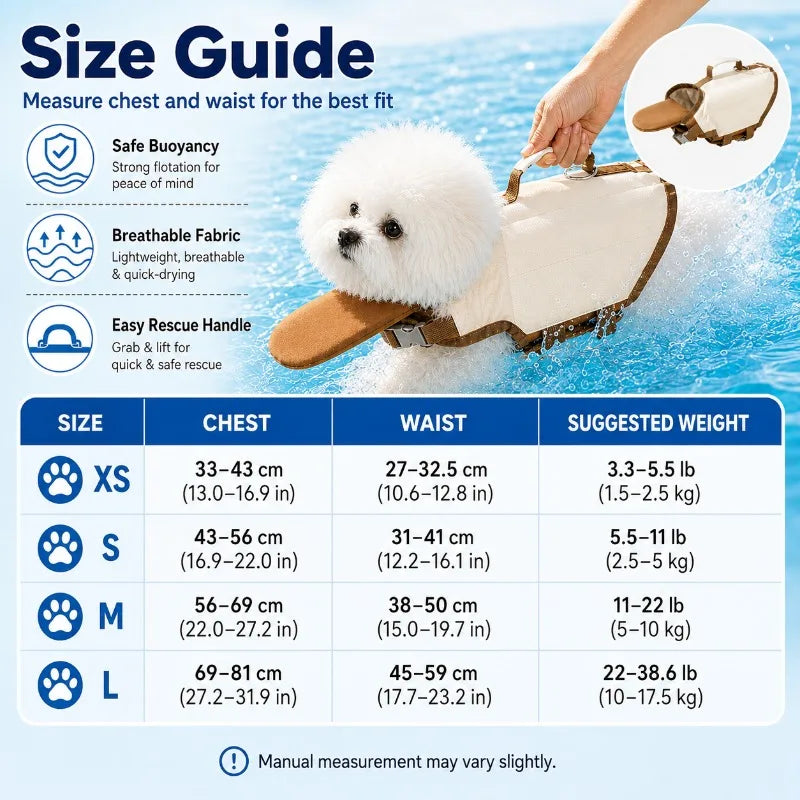 Dog Life Jacket with Rescue Handle, Pet Swimming Vest with Chin Float, Adjustable Breathable Safety Vest for Small Medium Dogs