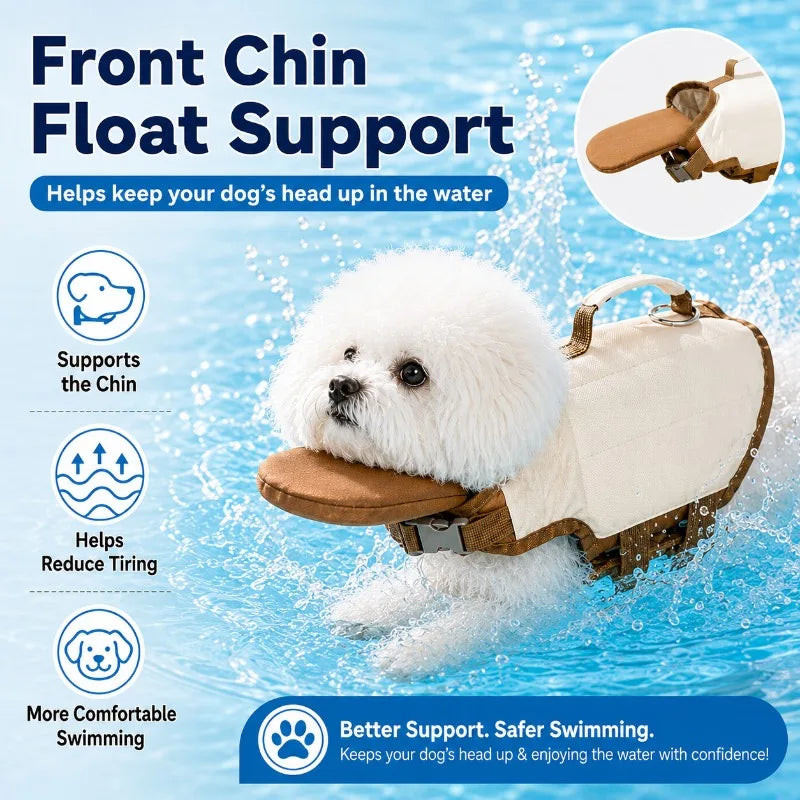 Dog Life Jacket with Rescue Handle, Pet Swimming Vest with Chin Float, Adjustable Breathable Safety Vest for Small Medium Dogs