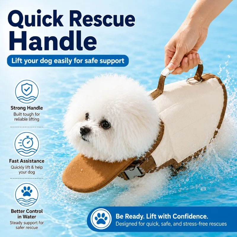 Dog Life Jacket with Rescue Handle, Pet Swimming Vest with Chin Float, Adjustable Breathable Safety Vest for Small Medium Dogs
